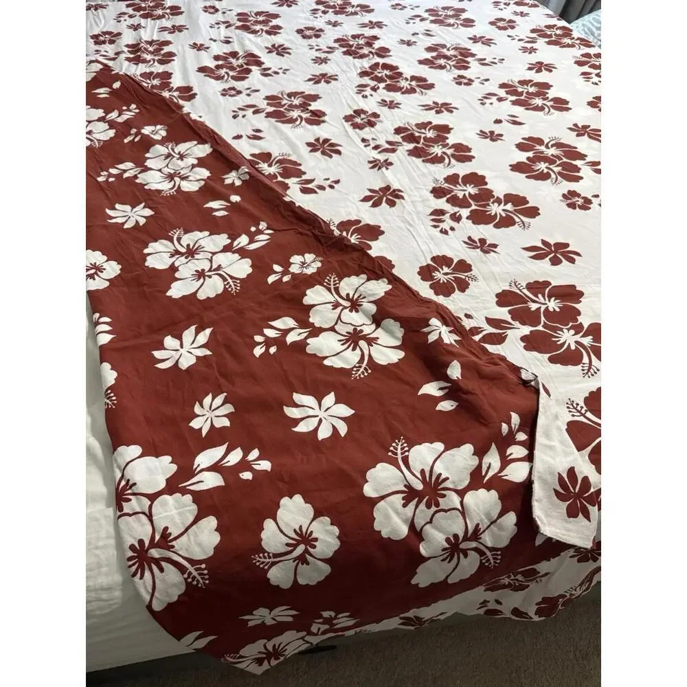 IKEA SALEPSROT Duvet Cover Set Hawaiian Plumaria Rust-Red White Reversable King‎